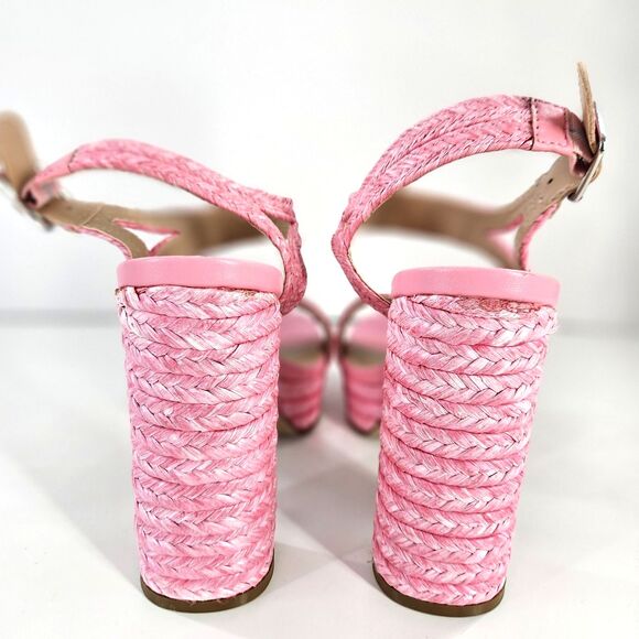 Steve Madden Lombardo Heeled Sandal Pink Raffeta Platform Buckle Ankle Strap W8 - Picture 8 of 16